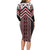 Maori Tukutuku Taniko Motifs Family Matching Long Sleeve Bodycon Dress and Hawaiian Shirt Red Poutama Mix Kowhaiwhai