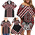 Maori Tukutuku Taniko Motifs Family Matching Off Shoulder Short Dress and Hawaiian Shirt Red Poutama Mix Kowhaiwhai