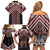 Maori Tukutuku Taniko Motifs Family Matching Off Shoulder Short Dress and Hawaiian Shirt Red Poutama Mix Kowhaiwhai