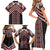 Maori Tukutuku Taniko Motifs Family Matching Short Sleeve Bodycon Dress and Hawaiian Shirt Red Poutama Mix Kowhaiwhai