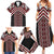 Maori Tukutuku Taniko Motifs Family Matching Summer Maxi Dress and Hawaiian Shirt Red Poutama Mix Kowhaiwhai