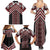 Maori Tukutuku Taniko Motifs Family Matching Summer Maxi Dress and Hawaiian Shirt Red Poutama Mix Kowhaiwhai