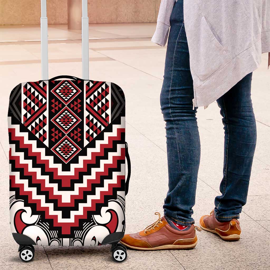 Maori Tukutuku Taniko Motifs Luggage Cover Red Poutama Mix Kowhaiwhai LT7 Red - Polynesian Pride