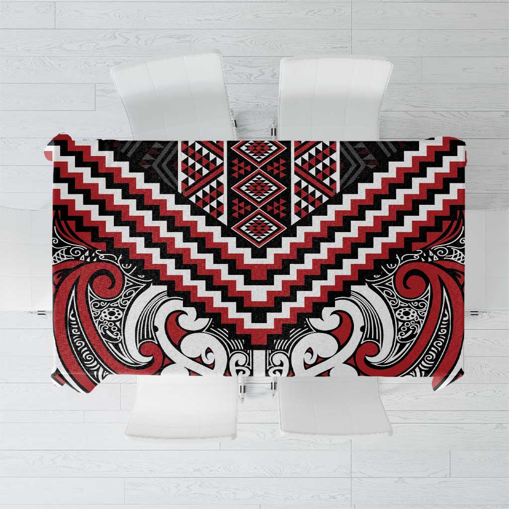 Maori Tukutuku Taniko Motifs Tablecloth Red Poutama Mix Kowhaiwhai