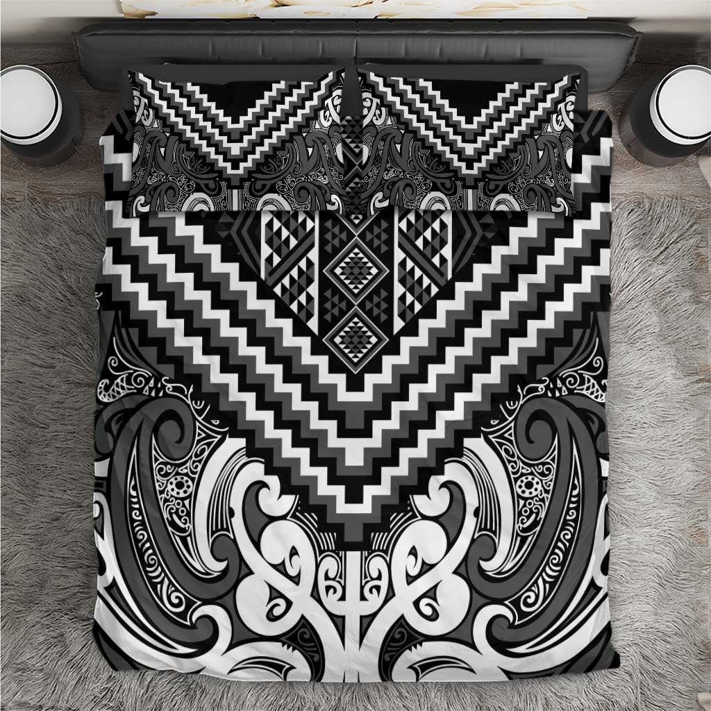 Maori Tukutuku Taniko Motifs Bedding Set Black Poutama Mix Kowhaiwhai LT7 Black - Polynesian Pride