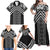 Maori Tukutuku Taniko Motifs Family Matching Off Shoulder Maxi Dress and Hawaiian Shirt Black Poutama Mix Kowhaiwhai