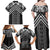 Maori Tukutuku Taniko Motifs Family Matching Off Shoulder Maxi Dress and Hawaiian Shirt Black Poutama Mix Kowhaiwhai