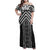 Maori Tukutuku Taniko Motifs Family Matching Off Shoulder Maxi Dress and Hawaiian Shirt Black Poutama Mix Kowhaiwhai