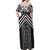 Maori Tukutuku Taniko Motifs Family Matching Off Shoulder Maxi Dress and Hawaiian Shirt Black Poutama Mix Kowhaiwhai