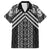 Maori Tukutuku Taniko Motifs Family Matching Off Shoulder Short Dress and Hawaiian Shirt Black Poutama Mix Kowhaiwhai