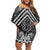 Maori Tukutuku Taniko Motifs Family Matching Off Shoulder Short Dress and Hawaiian Shirt Black Poutama Mix Kowhaiwhai