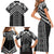 Maori Tukutuku Taniko Motifs Family Matching Short Sleeve Bodycon Dress and Hawaiian Shirt Black Poutama Mix Kowhaiwhai