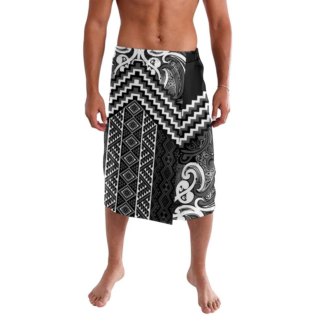 Maori Tukutuku Taniko Motifs Lavalava Black Poutama Mix Kowhaiwhai LT7 Black - Polynesian Pride