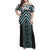 Maori Tukutuku Taniko Motifs Family Matching Off Shoulder Maxi Dress and Hawaiian Shirt Teal Poutama Mix Kowhaiwhai