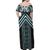 Maori Tukutuku Taniko Motifs Family Matching Off Shoulder Maxi Dress and Hawaiian Shirt Teal Poutama Mix Kowhaiwhai