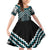 Maori Tukutuku Taniko Motifs Family Matching Off Shoulder Short Dress and Hawaiian Shirt Teal Poutama Mix Kowhaiwhai