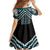 Maori Tukutuku Taniko Motifs Family Matching Off Shoulder Short Dress and Hawaiian Shirt Teal Poutama Mix Kowhaiwhai