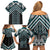 Maori Tukutuku Taniko Motifs Family Matching Off Shoulder Short Dress and Hawaiian Shirt Teal Poutama Mix Kowhaiwhai