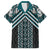 Maori Tukutuku Taniko Motifs Family Matching Off Shoulder Short Dress and Hawaiian Shirt Teal Poutama Mix Kowhaiwhai