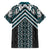 Maori Tukutuku Taniko Motifs Family Matching Off Shoulder Short Dress and Hawaiian Shirt Teal Poutama Mix Kowhaiwhai