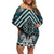 Maori Tukutuku Taniko Motifs Family Matching Off Shoulder Short Dress and Hawaiian Shirt Teal Poutama Mix Kowhaiwhai