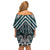 Maori Tukutuku Taniko Motifs Family Matching Off Shoulder Short Dress and Hawaiian Shirt Teal Poutama Mix Kowhaiwhai