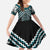 Maori Tukutuku Taniko Motifs Family Matching Short Sleeve Bodycon Dress and Hawaiian Shirt Teal Poutama Mix Kowhaiwhai