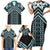 Maori Tukutuku Taniko Motifs Family Matching Short Sleeve Bodycon Dress and Hawaiian Shirt Teal Poutama Mix Kowhaiwhai