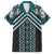 Maori Tukutuku Taniko Motifs Family Matching Short Sleeve Bodycon Dress and Hawaiian Shirt Teal Poutama Mix Kowhaiwhai