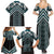 Maori Tukutuku Taniko Motifs Family Matching Summer Maxi Dress and Hawaiian Shirt Teal Poutama Mix Kowhaiwhai