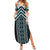 Maori Tukutuku Taniko Motifs Family Matching Summer Maxi Dress and Hawaiian Shirt Teal Poutama Mix Kowhaiwhai