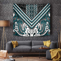 Maori Tukutuku Taniko Motifs Tapestry Teal Poutama Mix Kowhaiwhai LT7 Teal - Polynesian Pride