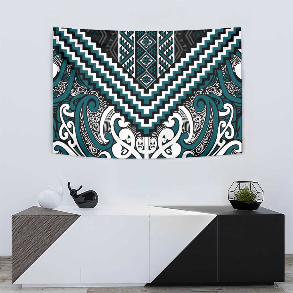 Maori Tukutuku Taniko Motifs Tapestry Teal Poutama Mix Kowhaiwhai LT7 - Polynesian Pride