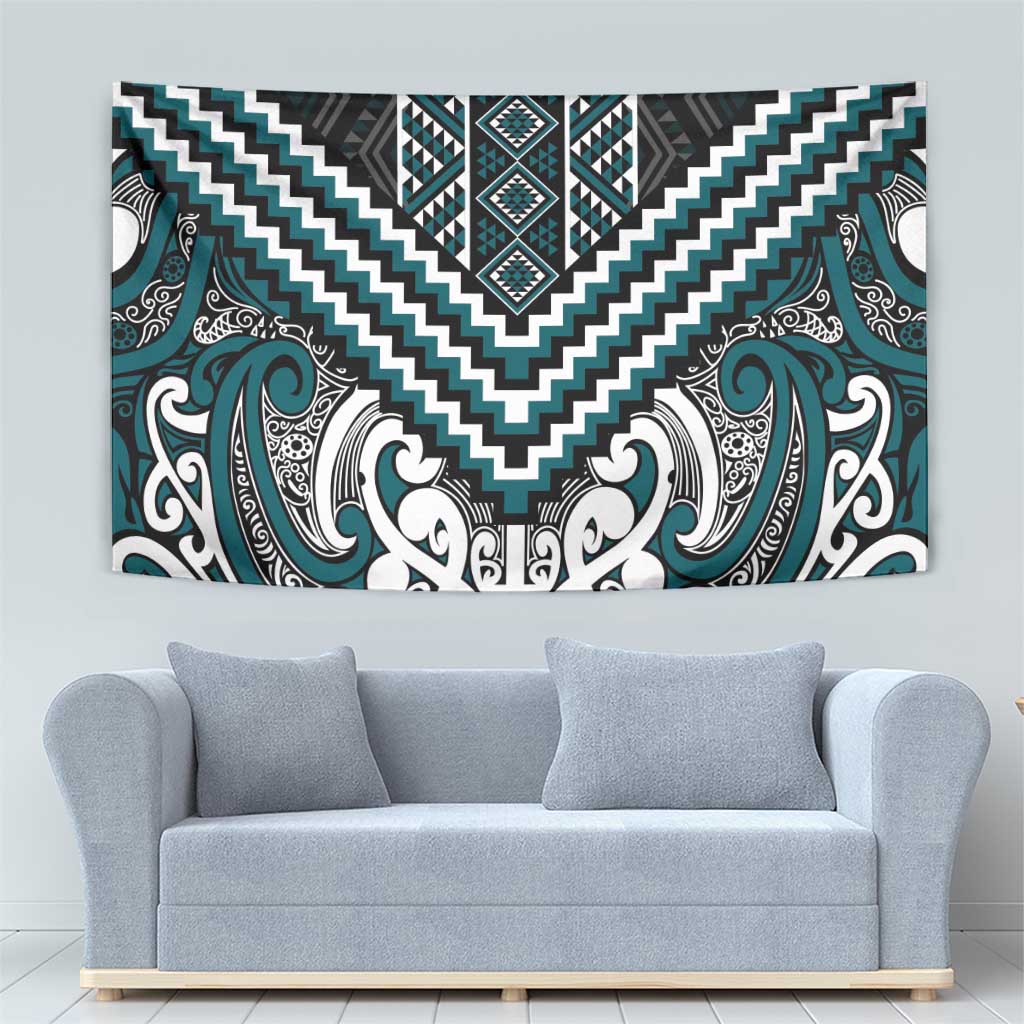 Maori Tukutuku Taniko Motifs Tapestry Teal Poutama Mix Kowhaiwhai LT7 - Polynesian Pride