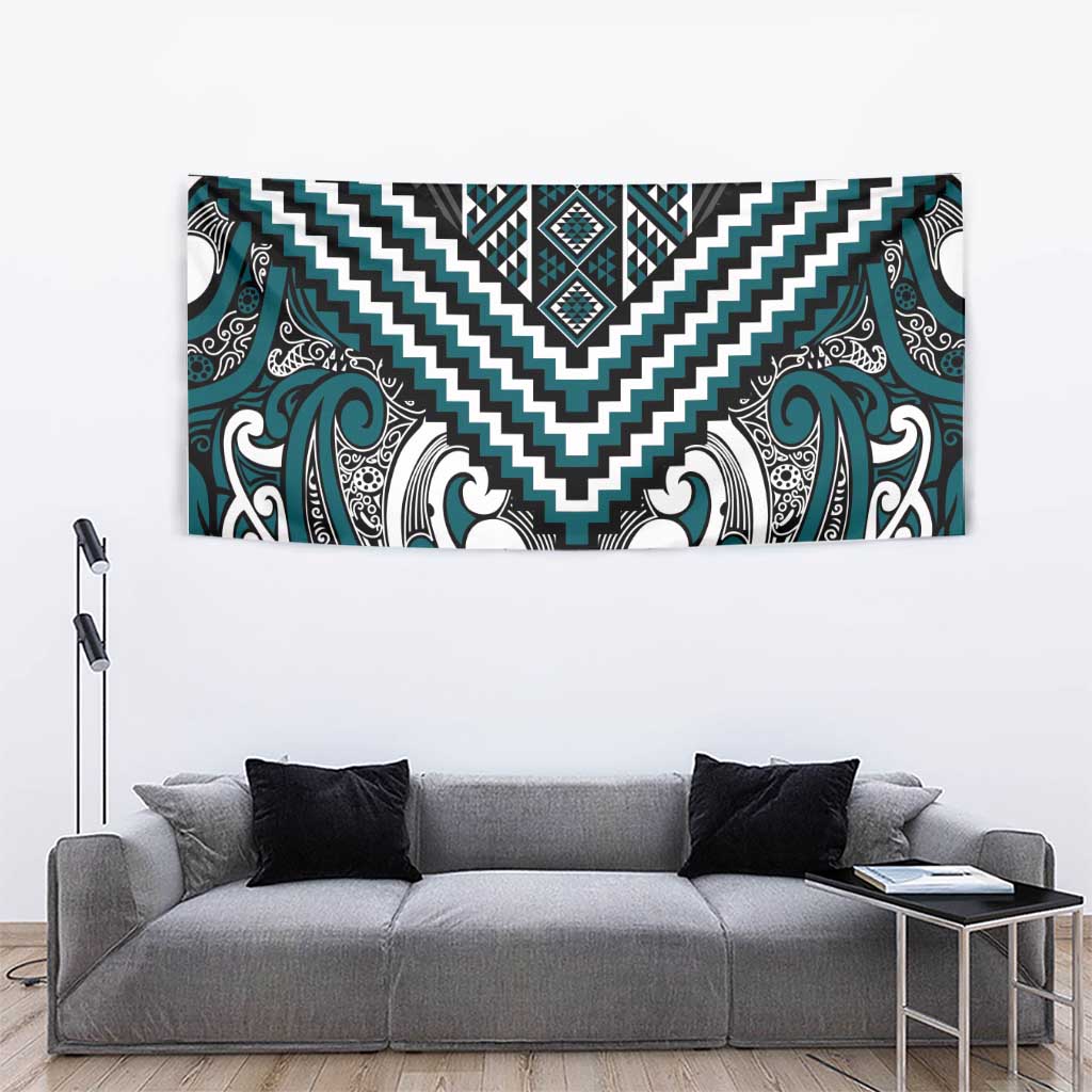 Maori Tukutuku Taniko Motifs Tapestry Teal Poutama Mix Kowhaiwhai LT7 - Polynesian Pride