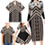 Maori Tukutuku Taniko Motifs Family Matching Long Sleeve Bodycon Dress and Hawaiian Shirt Brown Poutama Mix Kowhaiwhai