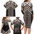 Maori Tukutuku Taniko Motifs Family Matching Long Sleeve Bodycon Dress and Hawaiian Shirt Brown Poutama Mix Kowhaiwhai