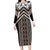 Maori Tukutuku Taniko Motifs Family Matching Long Sleeve Bodycon Dress and Hawaiian Shirt Brown Poutama Mix Kowhaiwhai