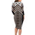 Maori Tukutuku Taniko Motifs Family Matching Long Sleeve Bodycon Dress and Hawaiian Shirt Brown Poutama Mix Kowhaiwhai