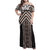 Maori Tukutuku Taniko Motifs Family Matching Off Shoulder Maxi Dress and Hawaiian Shirt Brown Poutama Mix Kowhaiwhai