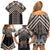 Maori Tukutuku Taniko Motifs Family Matching Off Shoulder Short Dress and Hawaiian Shirt Brown Poutama Mix Kowhaiwhai