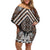 Maori Tukutuku Taniko Motifs Family Matching Off Shoulder Short Dress and Hawaiian Shirt Brown Poutama Mix Kowhaiwhai