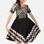 Maori Tukutuku Taniko Motifs Family Matching Short Sleeve Bodycon Dress and Hawaiian Shirt Brown Poutama Mix Kowhaiwhai