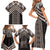 Maori Tukutuku Taniko Motifs Family Matching Short Sleeve Bodycon Dress and Hawaiian Shirt Brown Poutama Mix Kowhaiwhai