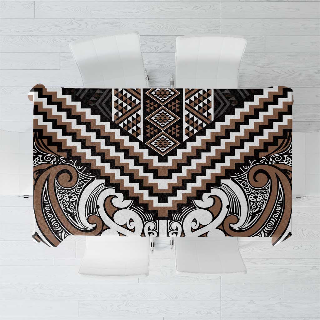 Maori Tukutuku Taniko Motifs Tablecloth Brown Poutama Mix Kowhaiwhai