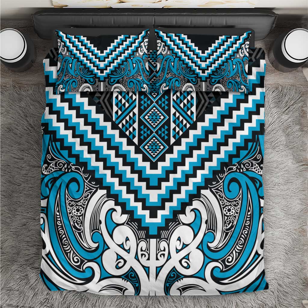 Maori Tukutuku Taniko Motifs Bedding Set Turquoise Poutama Mix Kowhaiwhai LT7 Turquoise - Polynesian Pride
