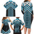 Maori Tukutuku Taniko Motifs Family Matching Long Sleeve Bodycon Dress and Hawaiian Shirt Turquoise Poutama Mix Kowhaiwhai