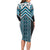 Maori Tukutuku Taniko Motifs Family Matching Long Sleeve Bodycon Dress and Hawaiian Shirt Turquoise Poutama Mix Kowhaiwhai