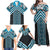 Maori Tukutuku Taniko Motifs Family Matching Off Shoulder Maxi Dress and Hawaiian Shirt Turquoise Poutama Mix Kowhaiwhai