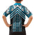 Maori Tukutuku Taniko Motifs Family Matching Off Shoulder Short Dress and Hawaiian Shirt Turquoise Poutama Mix Kowhaiwhai